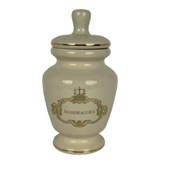 Vintage Mandragora Ceramic Apothecary Jar Eli Lilly Druggist Pharmaceutical Gilt